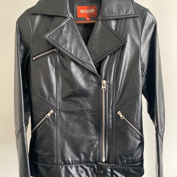Evcode Black Leather Jacket - Picture 1 of 11